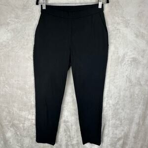 Susan Graver Pants Womens 6 Black Pull On Straight Leg Stretch, Embroidered Side
